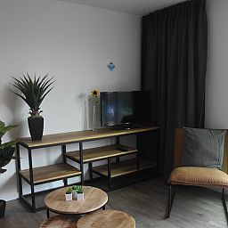 Stilvolles Wohnzimmer im Ferienhaus ZE732 in Westkapelle, Walcheren, Zeeland mit Pflanzen.