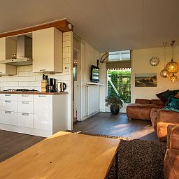Offene Kueche und Wohnzimmer des Ferienhauses De Toekomst 126 Beachgarden in Ouddorp, ideal zum Entspannen.