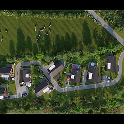 Luchtfoto van Vrijstaande woning in Hellevoetsluis, een vakantiehuis in het groene Voorne Putten, Zuid-Holland, omringd door natuur.