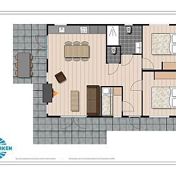 Plattegrond van Leijhoeve 6 personen Wellness, vakantiehuis in Nieuwerkerk aan den IJssel, ideaal voor een ontspannen verblijf.