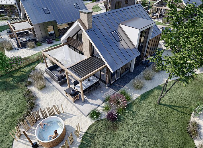 Chalet in De Cocksdorp, Texel with modern look and green surroundings, ideal for relaxation on the Wadden Islands.