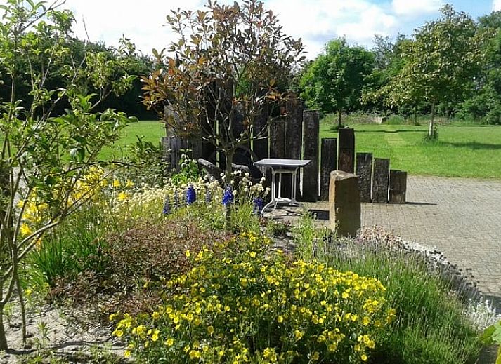 Geraeumiges Wohnzimmer in Cottage in De Cocksdorp, Texel mit Holzinterieur und grossen Fenstern, ideales Ferienhaus auf den Watteninseln.