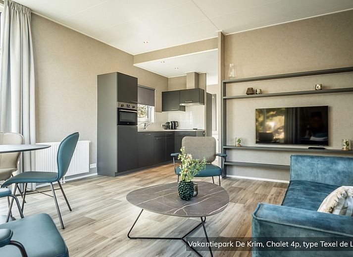 Chalet type Texel de Luxe in De Cocksdorp, Texel with modern veranda and garden view.