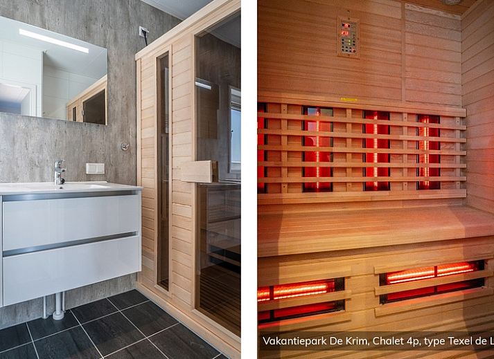 Green surroundings of Chalet type Texel de Luxe in De Cocksdorp, Texel with terrace.