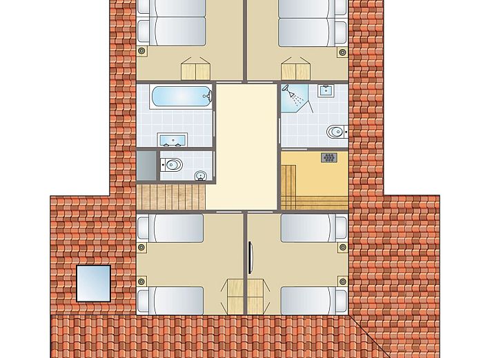 Plattegrond van Sluftervallei 12-persoons bungalow, toegankelijk vakantiehuis in De Cocksdorp, Texel, Waddeneilanden.
