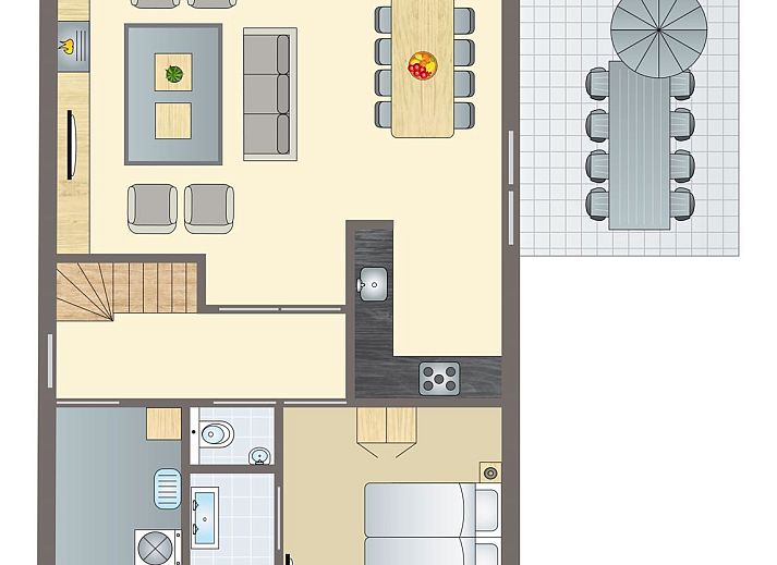 Karte von Sluftervallei 8-Personen-Bungalow 8L in De Cocksdorp, Texel. Geraeumige Einrichtung mit Terrasse und moderner Kueche.