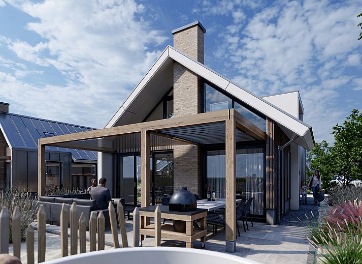 Chalet in De Cocksdorp met moderne veranda en terras in Texel, Waddeneilanden.
