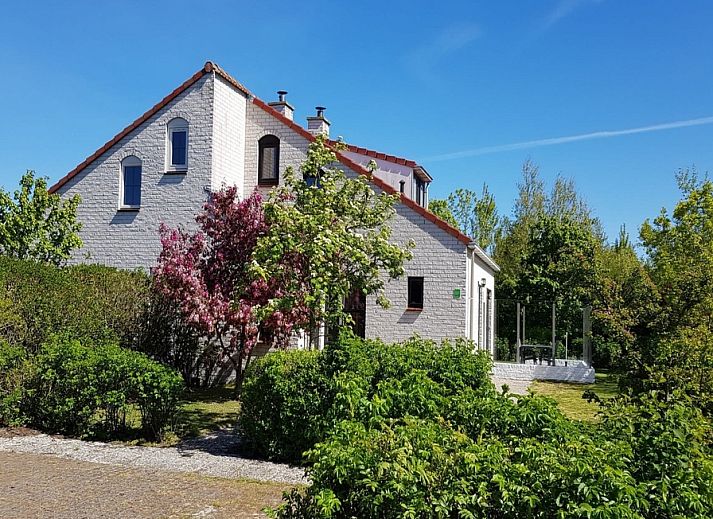Ferienhaus D 657 in De Cocksdorp, Texel, umgeben von ueppiger Natur und bluehenden Straeuchern, ideal fuer einen erholsamen Aufenthalt auf den Watteninseln.