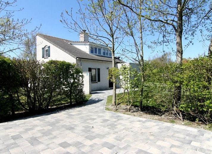 Vakantiehuis F 604 in De Cocksdorp, Texel, biedt een serene buitenomgeving met een betegeld pad en groene natuur rondom.