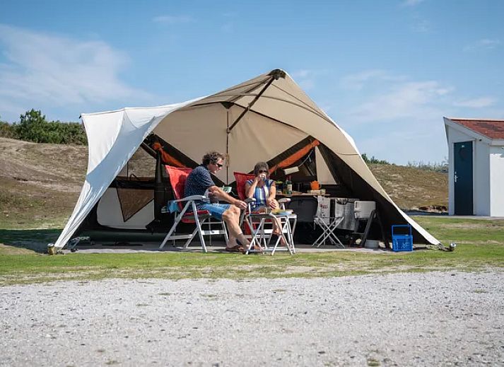 Sluftervallei Luxe campingplaats C4, stacaravan in De Cocksdorp, Texel met panoramisch uitzicht op de natuur.