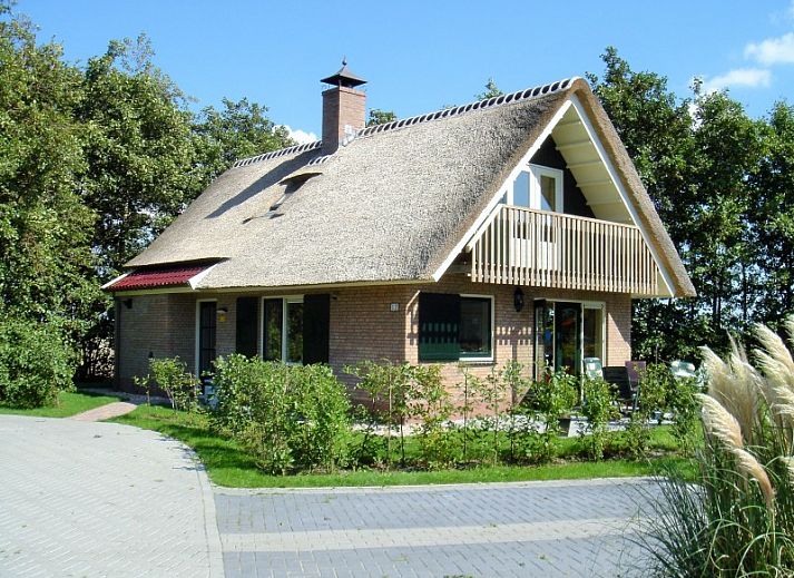 Gemuetliches Wohnzimmer im reetgedeckten 6-Personen-Ferienhaus Eldorado Texel, De Koog, mit farbenfrohen Moebeln und moderner Kueche, ideal zum Entspannen.