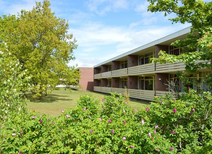 Stijlvolle zithoek in Appartement Kerckeland 80, De Koog, Texel met uitzicht op de groene omgeving.