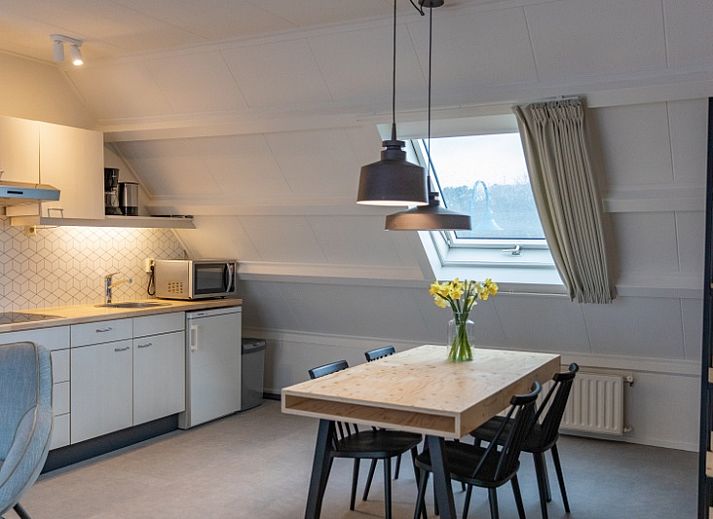 Gemuetliches Wohnzimmer im Appartement 4 Personen, De Koog, Texel, mit moderner Einrichtung und bequemer Sitzecke.