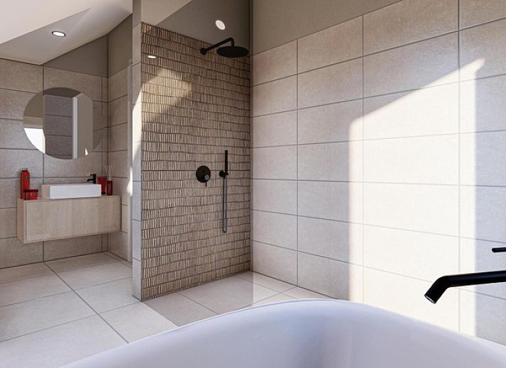 Stilvolles Wohnzimmer in der Duinvilla Wellness 6, De Koog, Texel, mit komfortabler Einrichtung und viel Licht.