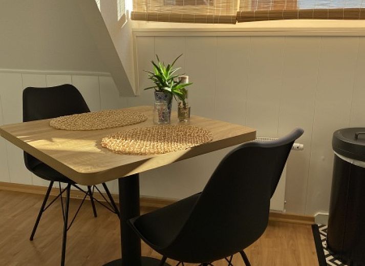 Stijlvolle woonkamer in Tweepersoons studio 2/3, Den Hoorn, Texel met kunst en planten.