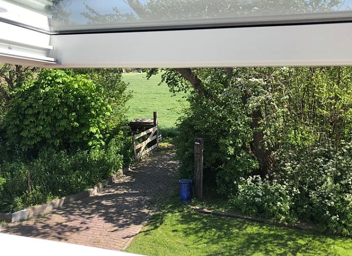 Sonniger Aussenbereich des Ferienhauses in Oosterend, Texel, mit Terrasse und Sitzgelegenheiten.