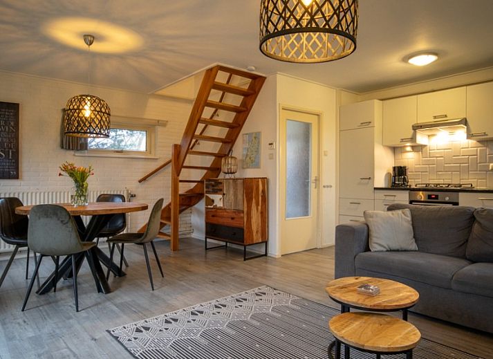 Gezellig vakantiehuis Nieuwlanderweg 69 met rieten dak in De Koog, Texel, omringd door groen en een ruim terras.