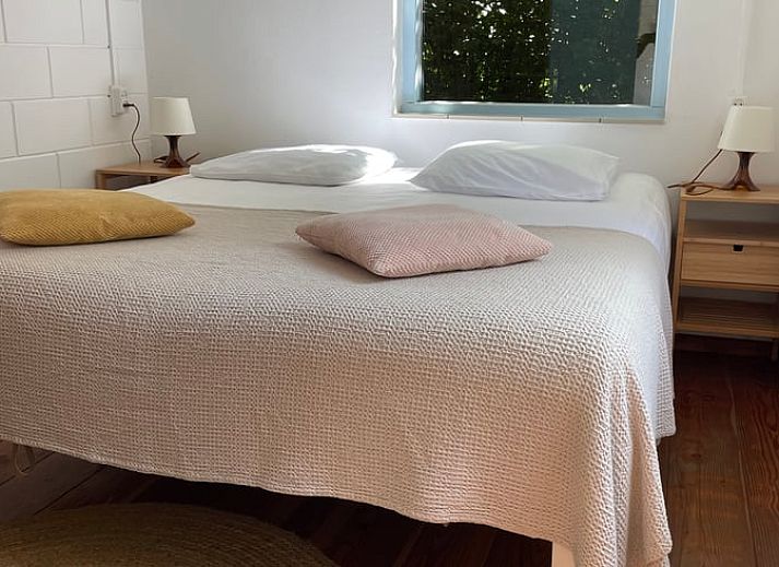 Sonniger Garten im Ferienhaus in Oosterend Texel, Watteninseln, mit Terrasse und Sitzgelegenheit.