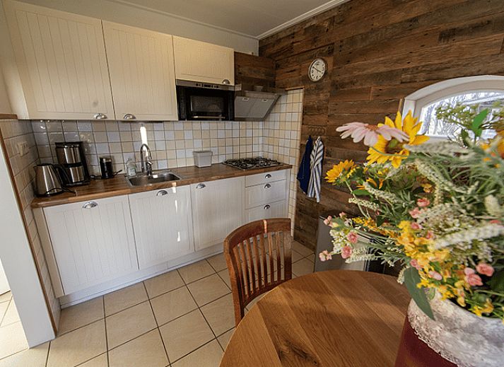 Luchtfoto van Vakantiehuisje in Oosterend Texel met uitzicht op zee en groene velden op de Waddeneilanden.