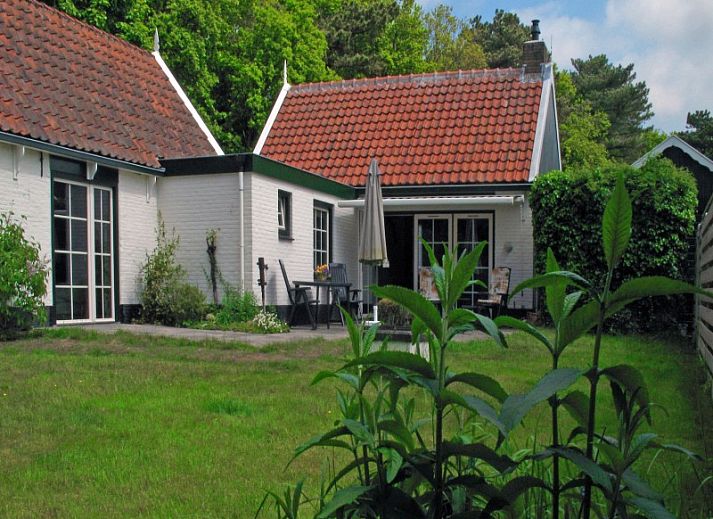 Ferienhaus Het Ruge Landje in Dennenbos Texel mit schoener Fassade und gruener Umgebung.