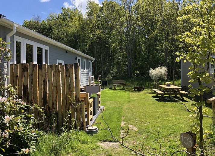 Geniet van de rust bij Vakantiepark de Bremakker - Bosveld 103, een sfeervol vakantiehuis in De Dennen, Texel, omgeven door groene natuur.