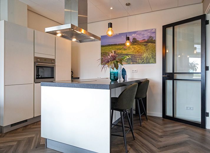 Moderne Kueche im Appartement Bos en Duin 01, De Dennen, Texel mit luxurioesen Annehmlichkeiten.