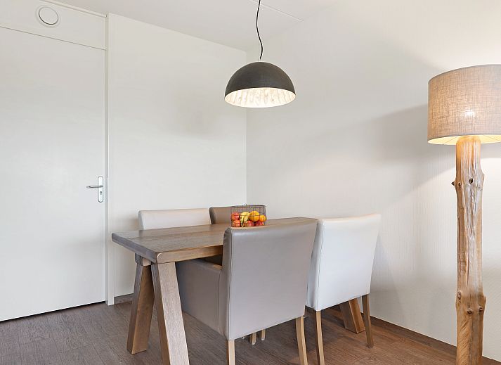 Gezellige woonkamer van het Vlieduyn 2-persoons appartement in Oost-Vlieland, met moderne meubels en flatscreen-tv.