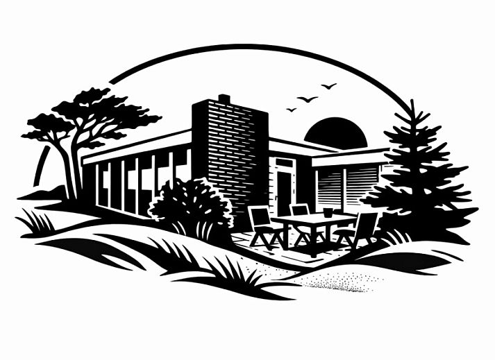 Eingang zum Bungalow Anchorage in Midsland Noord, Terschelling, mit Zierpflanzen.