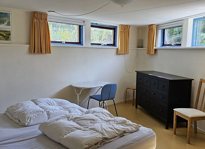 Prachtige tuin bij Glissando bungalow in Midsland Noord, Terschelling met vogel en rozenstruik.