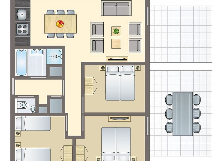 Ruime woonkamer in West Terschelling 6-persoons appartement 6CA met moderne meubels, Terschelling, Waddeneilanden.