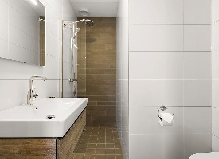 Gezellige woonkamer in 4-6-persoons appartement 4-6C in West-Terschelling, met comfortabele banken en modern interieur.