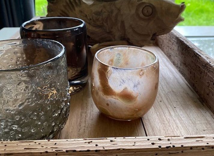 Gemuetliche Sitzecke in der Lodge 't Pandje, Ballum, Ameland mit Blick auf die Natur durch grosse Fenster.