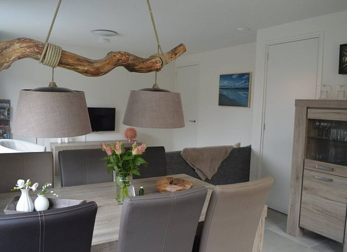 Gezellige woonkamer in vakantiehuis Waddengoud, Buren, Ameland met moderne inrichting en comfortabele zithoek.