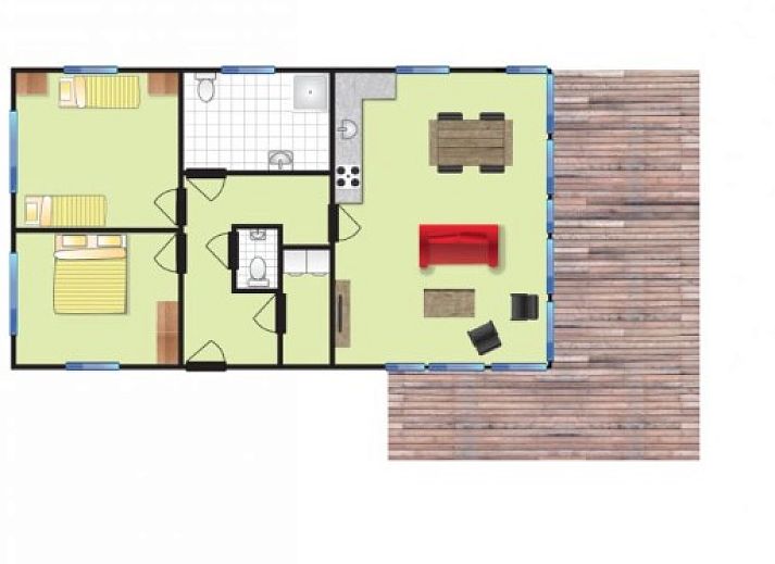 Moderne keuken en eetruimte in VIJVERWONING 4, vakantiehuis in Hollum, Ameland, perfect voor een gezellig verblijf op de Waddeneilanden.