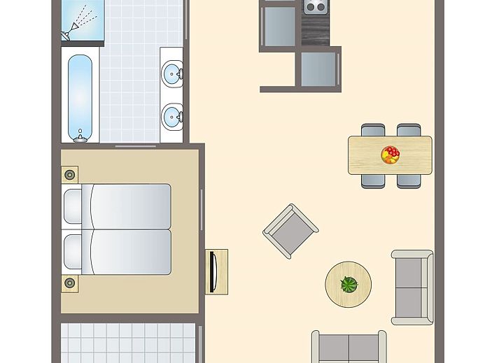 Cozy living room in Ameland State apartment in Nes, Ameland, overlooking the Wadden Islands.