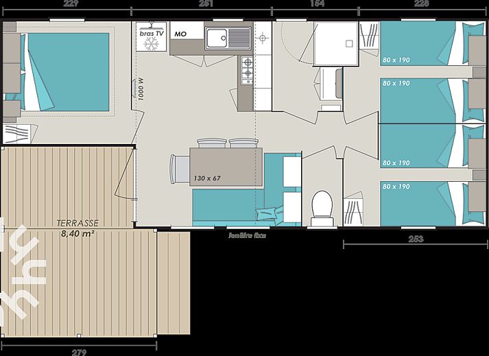 Schlafzimmer mit zwei Betten im Ferienhaus FR360 in Lemmer, Friesische Seen.