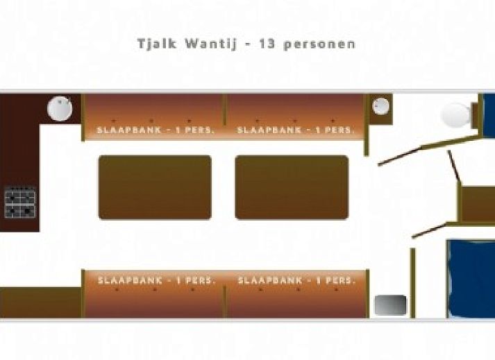 Cozy kitchen aboard Tjalk Wantij, perfect for a stay in Gaastmeer, Frisian lakes.