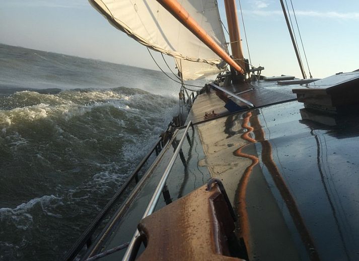 Geniet van een ontspannen zonsondergang aan boord van de Hoop op Zegen in Gaastmeer, gelegen op de Friese meren.