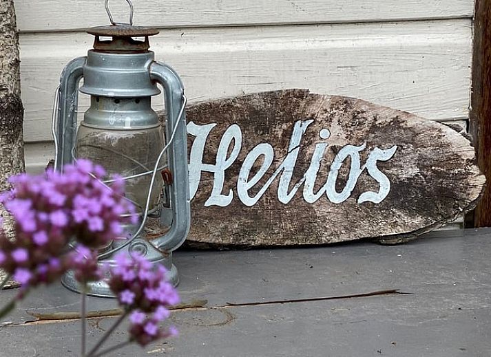 Ruhiger Garten mit Liegestuehlen am Ferienhaus in Rohel, Tjeukemeer, umgeben von Blumen.