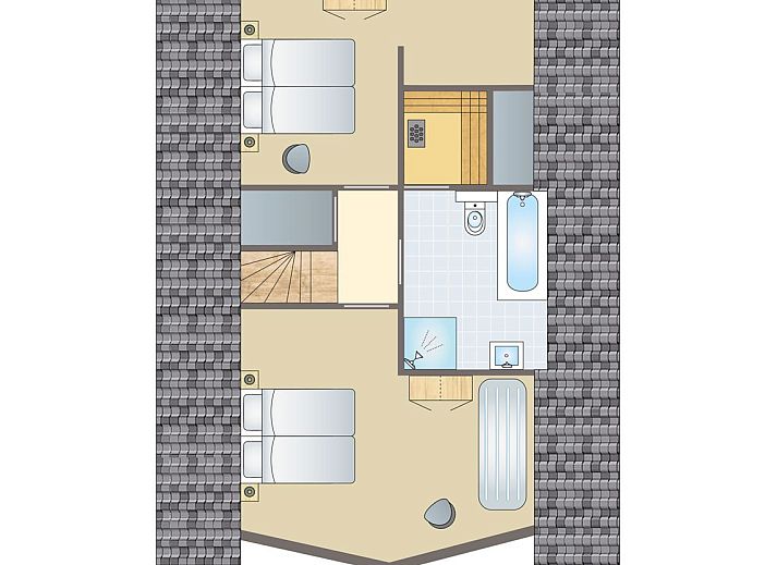 Wasserpark Terherne 6-Personen-Wasserhaus mit Blick auf den Sneekermeer-See, umgeben von gruener Natur.