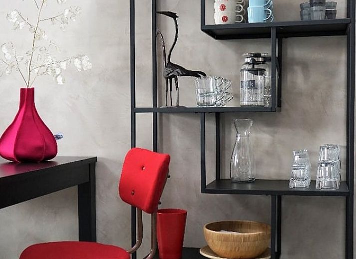 Gezellige woonkamer in Vakantiehuisje in Uitwellingerga bij Sneekermeer, met kleurrijke kussens en moderne inrichting.