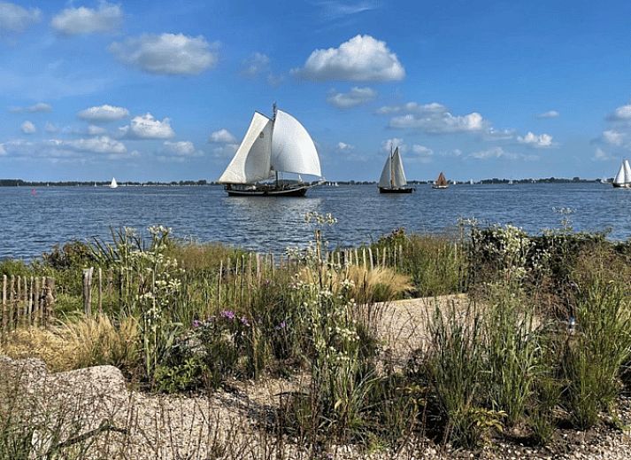 Geniessen Sie den Blick auf das Sneekermeer vom Ferienhaus in Offingawier, umgeben von ueppiger Natur.