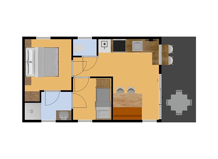 Kinder spielen mit einem Strandball vor dem Mobilheim de Klipper in Offingawier, Sneekermeer. Geniessen Sie das Mobilheim an den friesischen Seen.