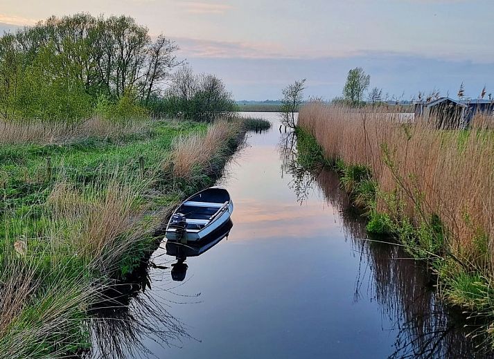 Ferienhaus Natuurlijk de Veenhoop in De Veenhoop, ein charmantes Ferienhaus umgeben von gruener Natur und blauem Himmel.