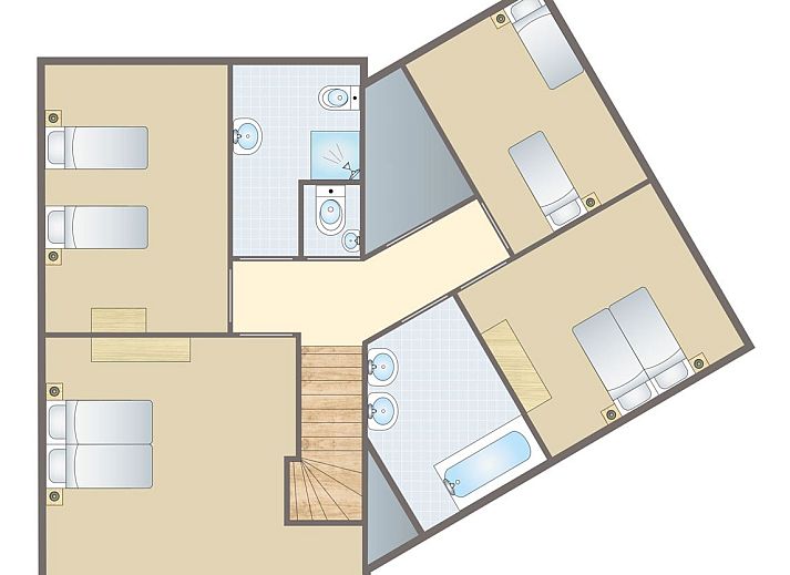 Floor plan of Esonstad 10-person house 10F1 in Anjum, with spacious living room and kitchen, ideal for a vacation at the Lauwersmeer.