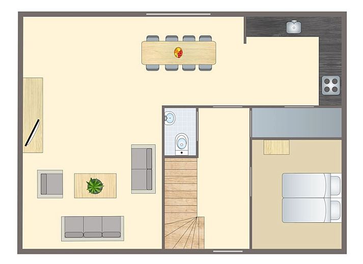 Stijlvolle woonkamer in Esonstad vakantiehuis, Anjum, met wijn en glazen op tafel.