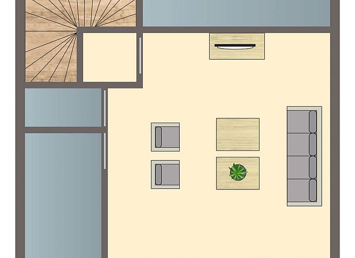 Plattegrond van Esonstad 6-persoons woning in Anjum, met ruime woonkamer en terras bij het Lauwersmeer, Friese meren.