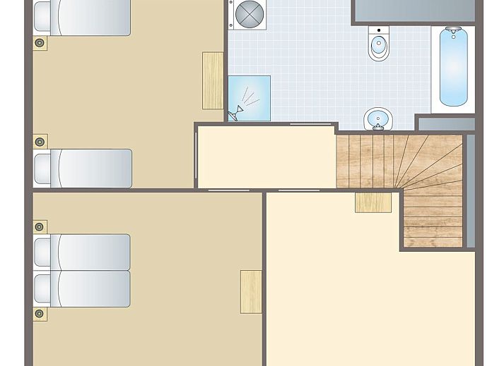 Plattegrond van Esonstad 4-persoons kinderbungalow 4LK in Anjum, met ruime woonkamer en keuken bij Lauwersmeer.