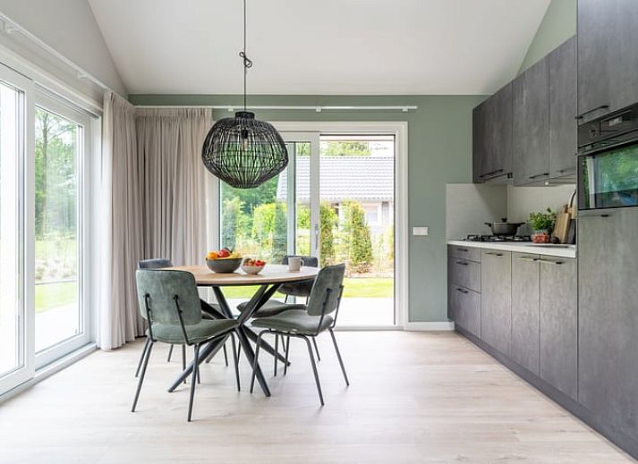 Gezellige zithoek in Vakantiehuisje in Spier, Midden Drenthe met moderne haard.