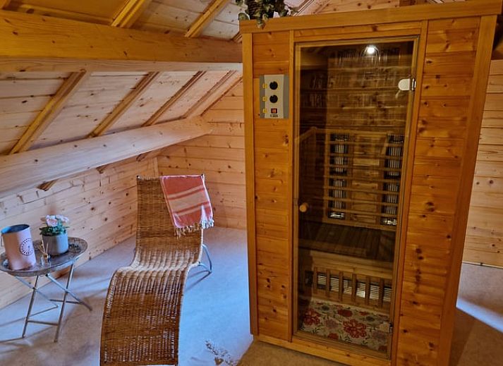 Green garden and terrace of Huisje in Spier, vacation home in Central Drenthe, offers a relaxing natural environment.